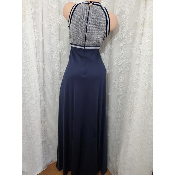 70's U.S.A. ILGWU UNION Long Maxi Dress MOD BLUE HALTER Formal Party SIZE 9 - Picture 7 of 9